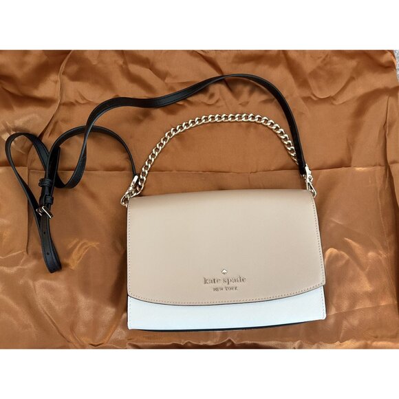 Kate Spade Carson Saffiano Leather Convertible Crossbody Warm Beige Black NWOT - Picture 15 of 16